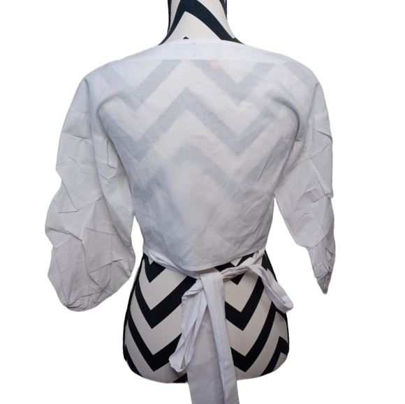 Revolve Bardot Puff Sleeve Wrap Crop Top - Picture 4 of 15